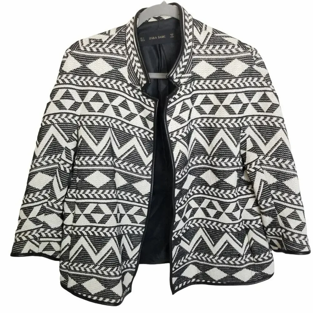 Zara Womens Southwestern Open Front Jacket Size S Western Layering Aztec Boho